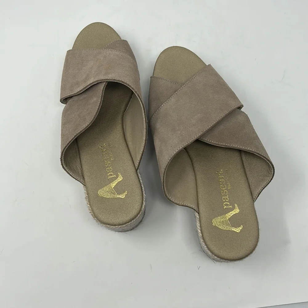 Apaseart Tan Neutral Colored Straw Bottom Platform Sandals Made In Spain Size 37
